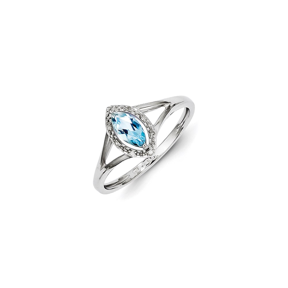 JewelryPot Sterling Silver 0.38ct Rhodium Plated Diamond & Sky Blue Topaz Marquise Ring