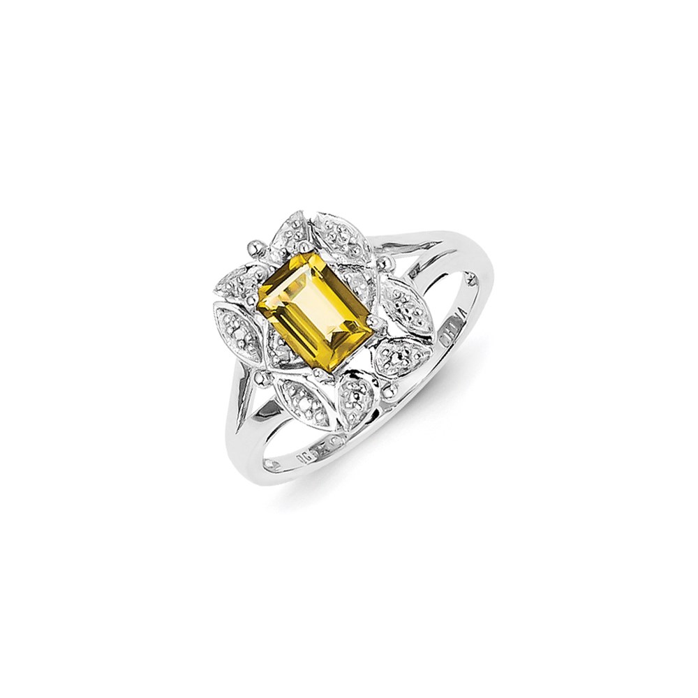 JewelryPot Sterling Silver Diamond & Whiskey Quartz Ring. Gem Wt- 0.9ct