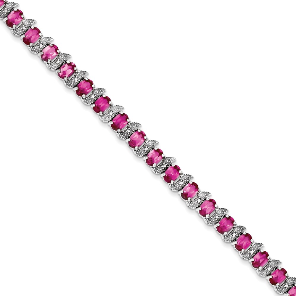JewelryPot Sterling Silver 7inch Created Pink Sapphire and Diamond Bracelet.