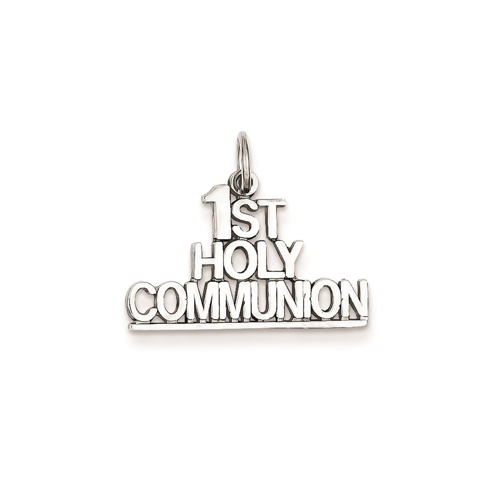 JewelryPot 14k White Gold 1st Communion Charm (0.8in)