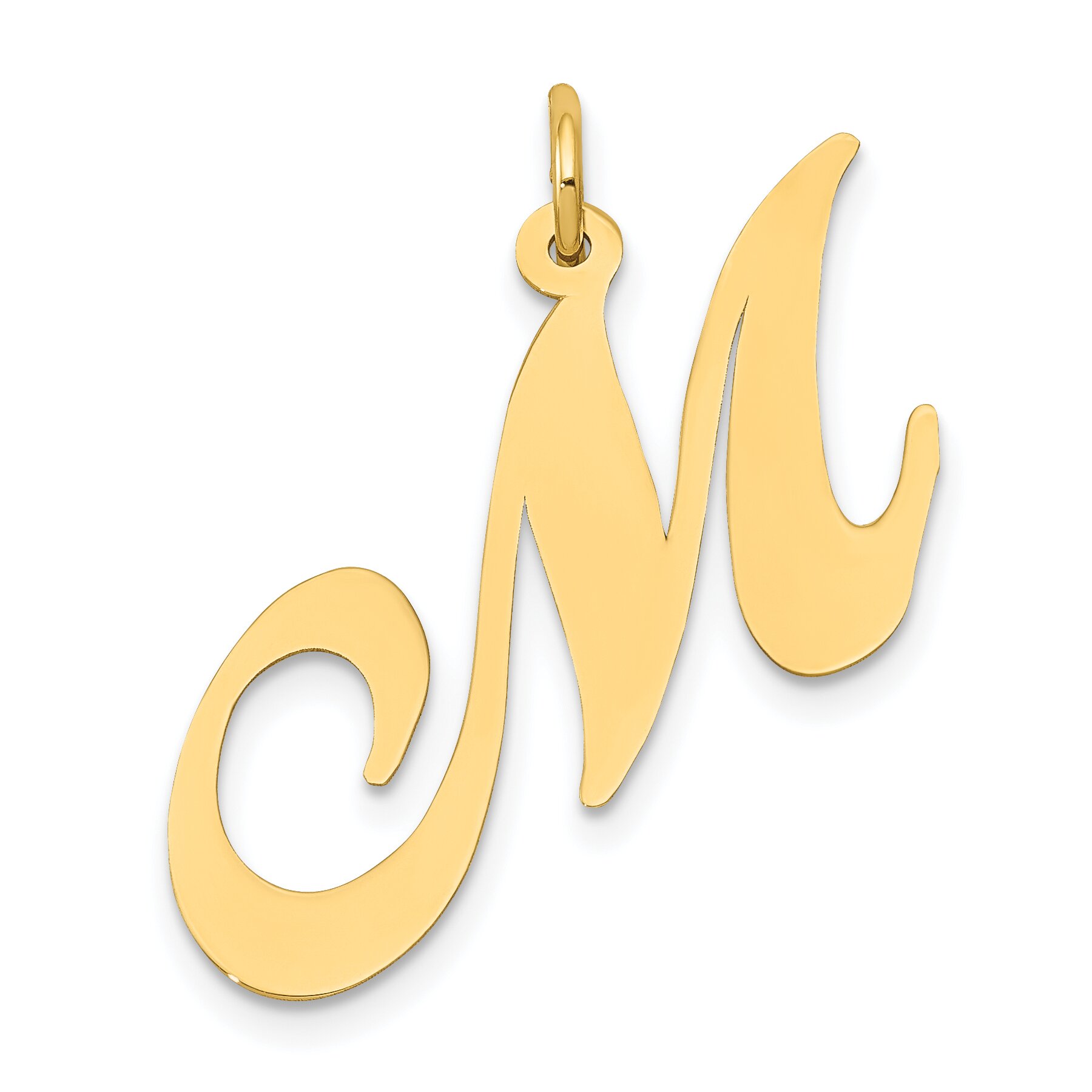 findingking fancy cursive letter m charm 14k gold