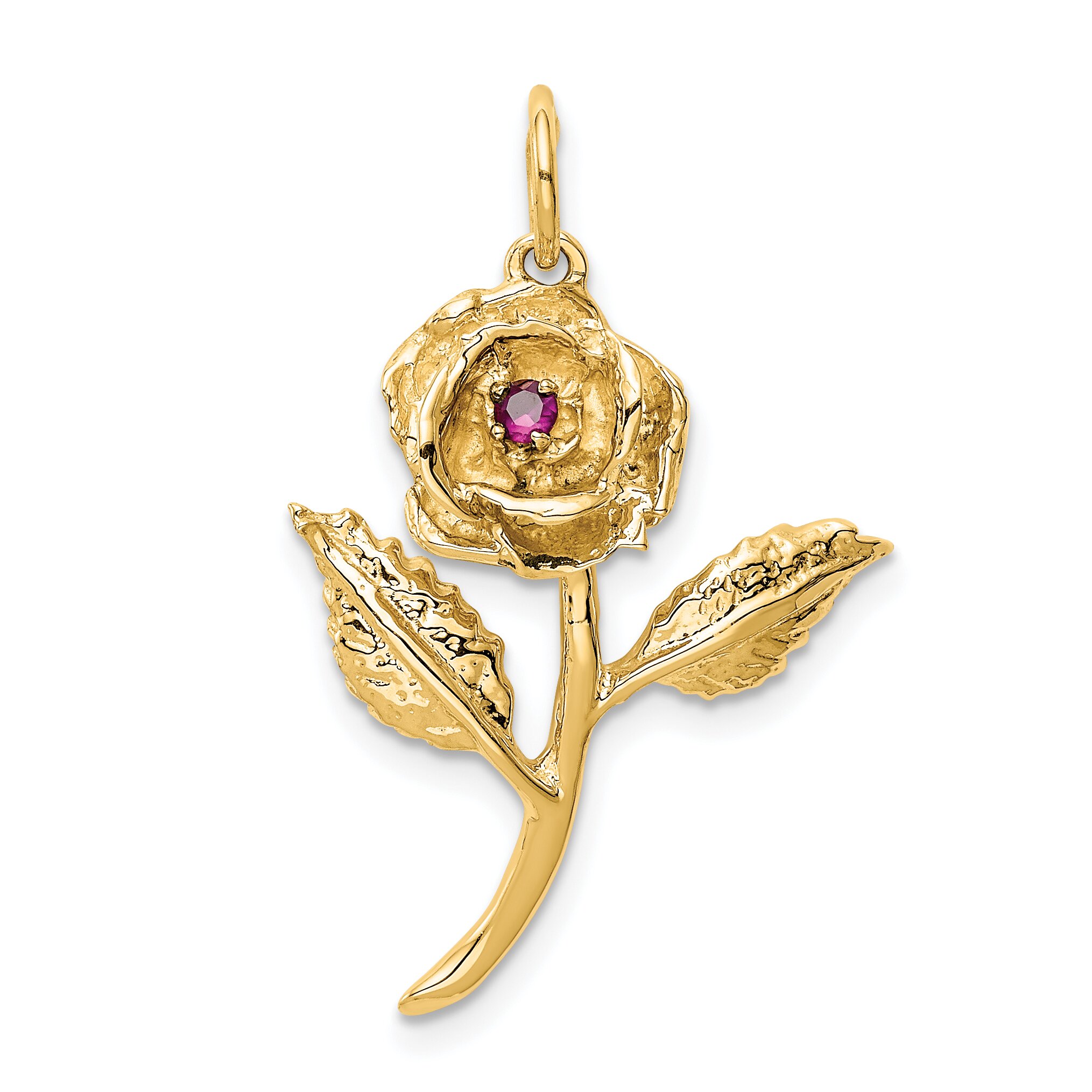 Findingking 14K Yellow Gold 3D Rose Charm