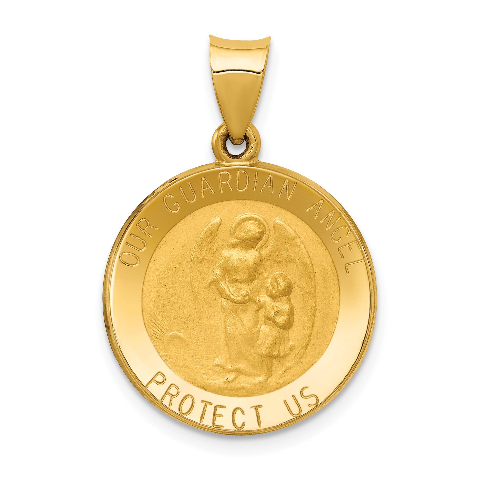 Findingking 14K Gold Guardian Angel Medal Pendant