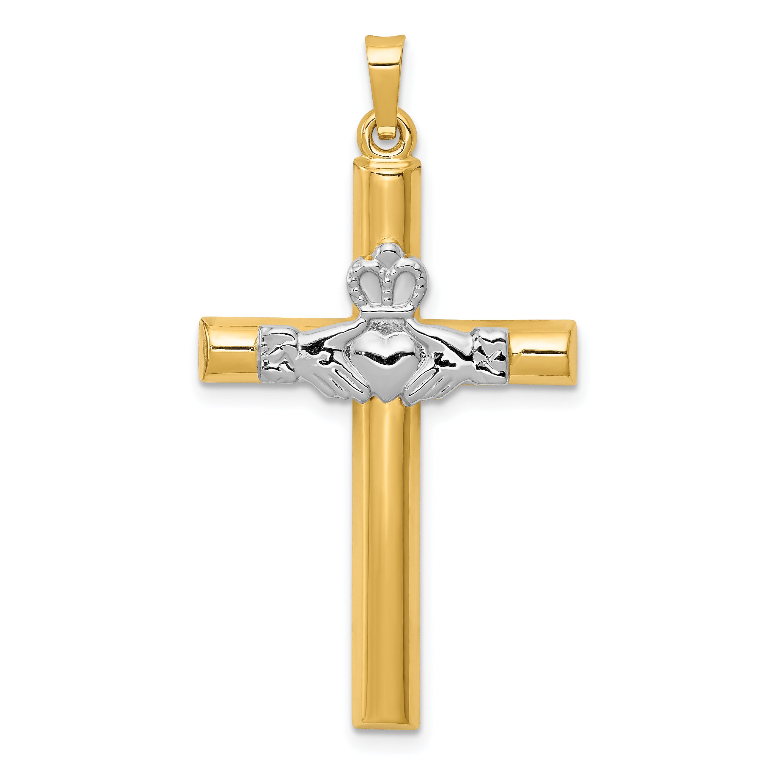Findingking 14K Two Tone Gold Claddagh Cross Pendant