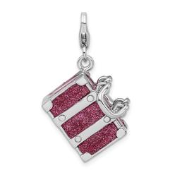 Findingking Sterling Silver Enameled Luggage Lobster Clasp Charm