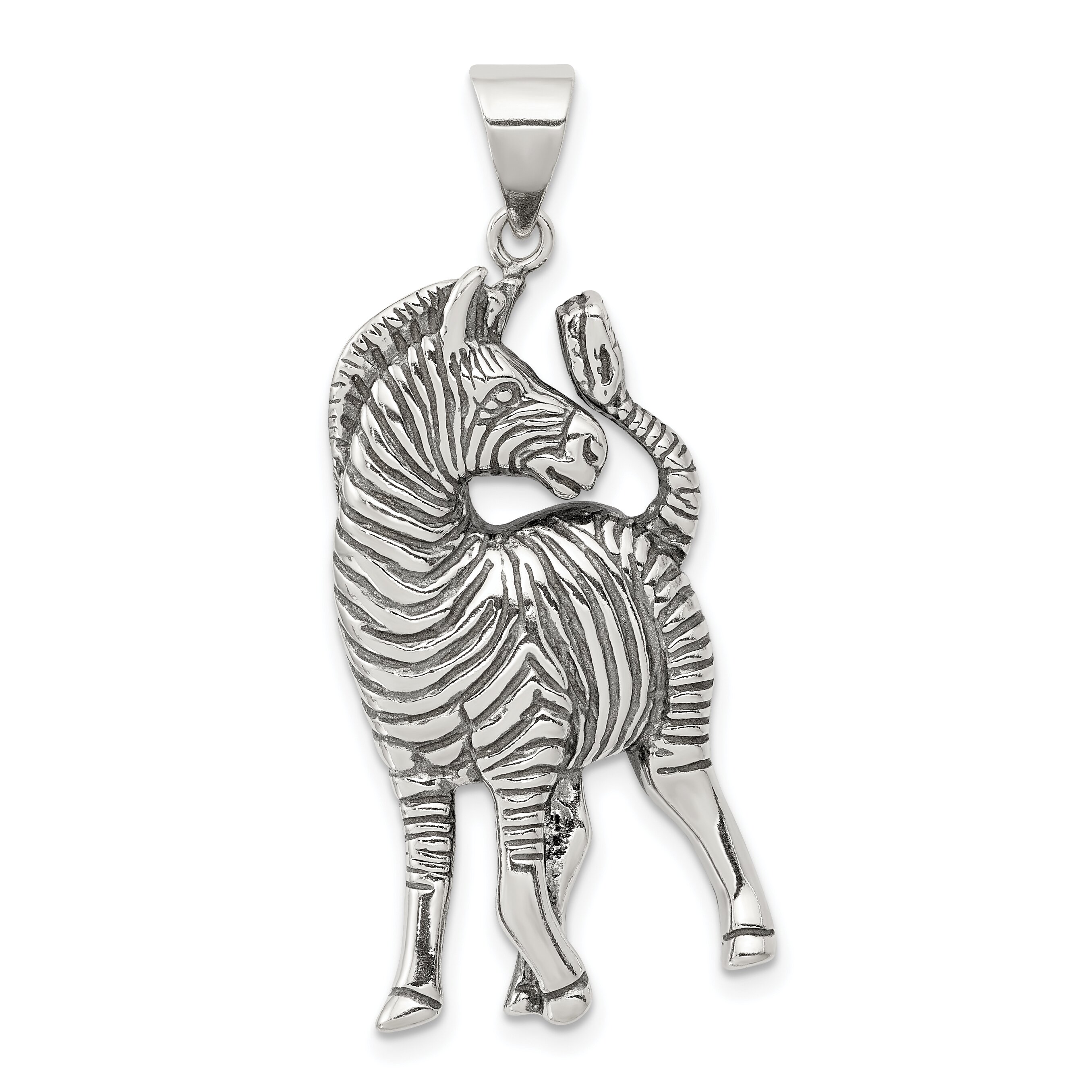 Findingking Sterling Silver Antiqued Zebra Pendant