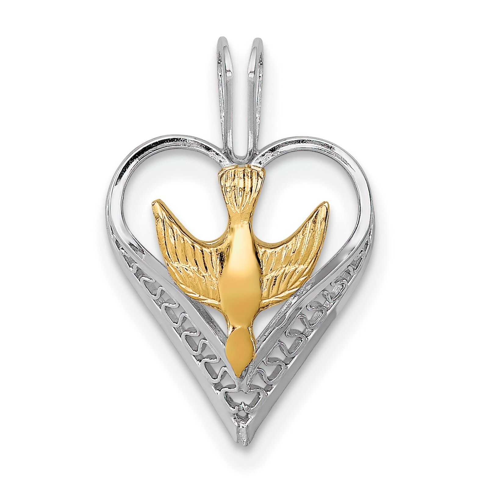 Findingking Sterling Silver Gold Plated Dove Heart Charm