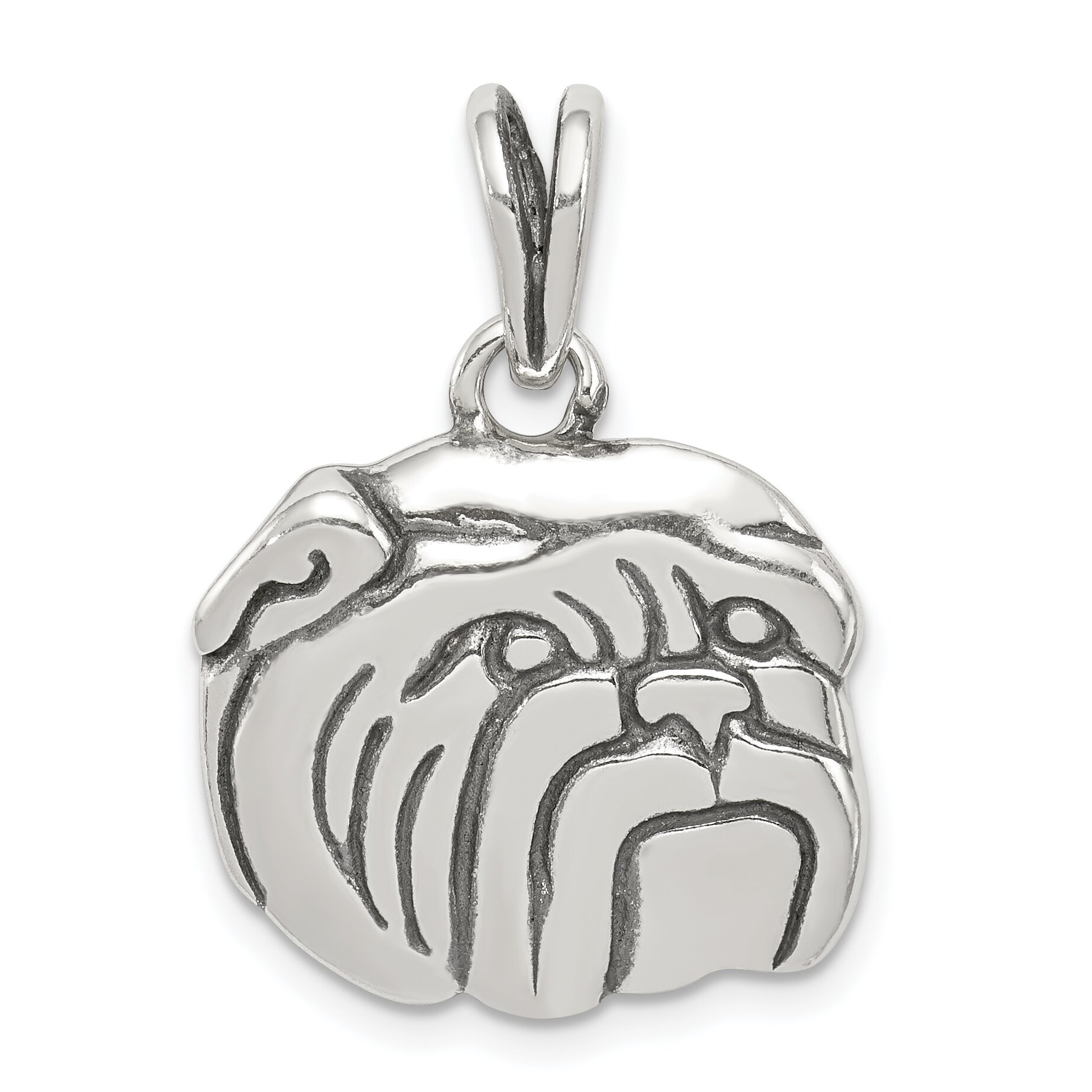Findingking Sterling Silver Antiqued Bulldog Charm