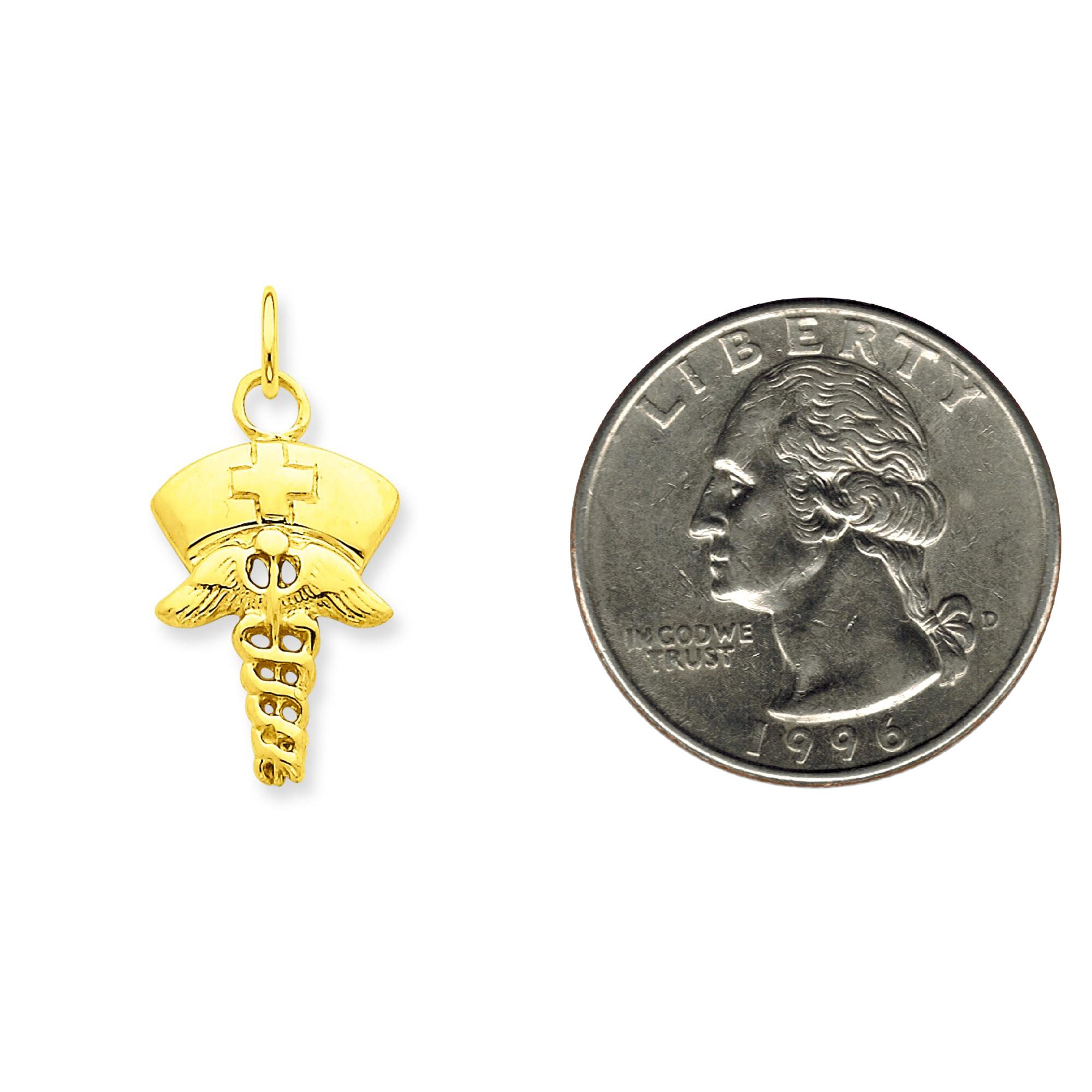 Findingking 14K Yellow Gold Nurse Hat Caduceus Symbol Charm Jewelry