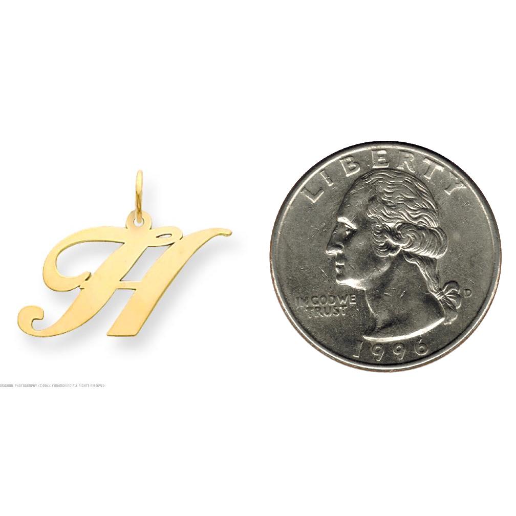 Findingking Fancy Cursive Letter H Charm 14k Gold