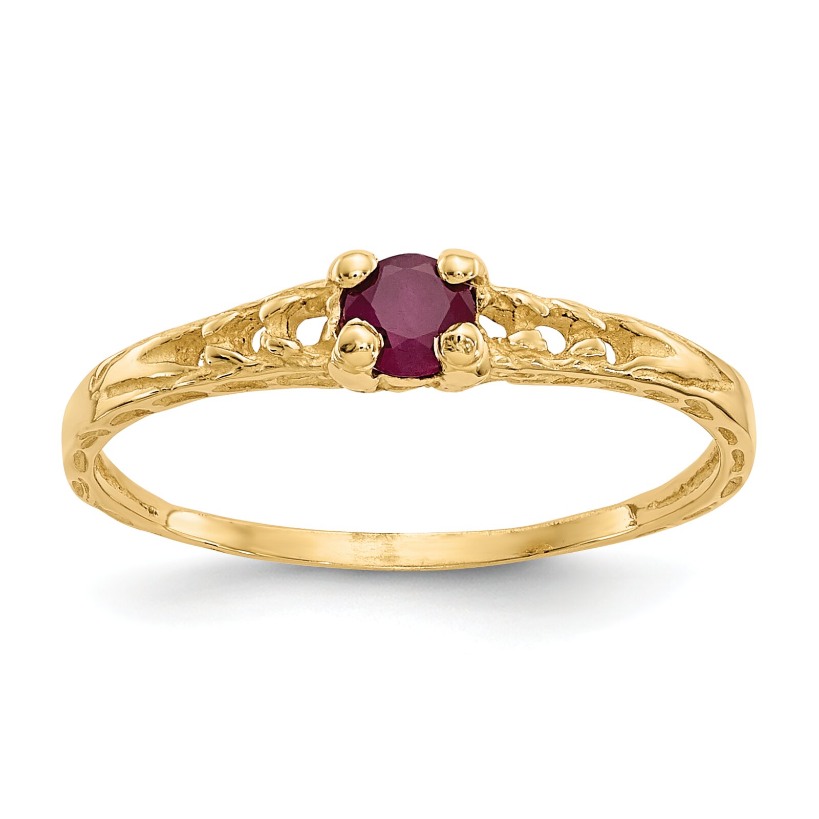 Findingking 14K Gold Ruby July Birthstone Childrens Ring Jewelry