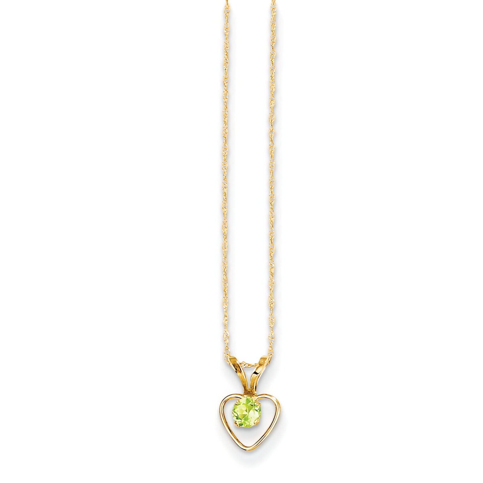 Findingking 14K Gold Peridot Heart Childrens Birthstone Necklace