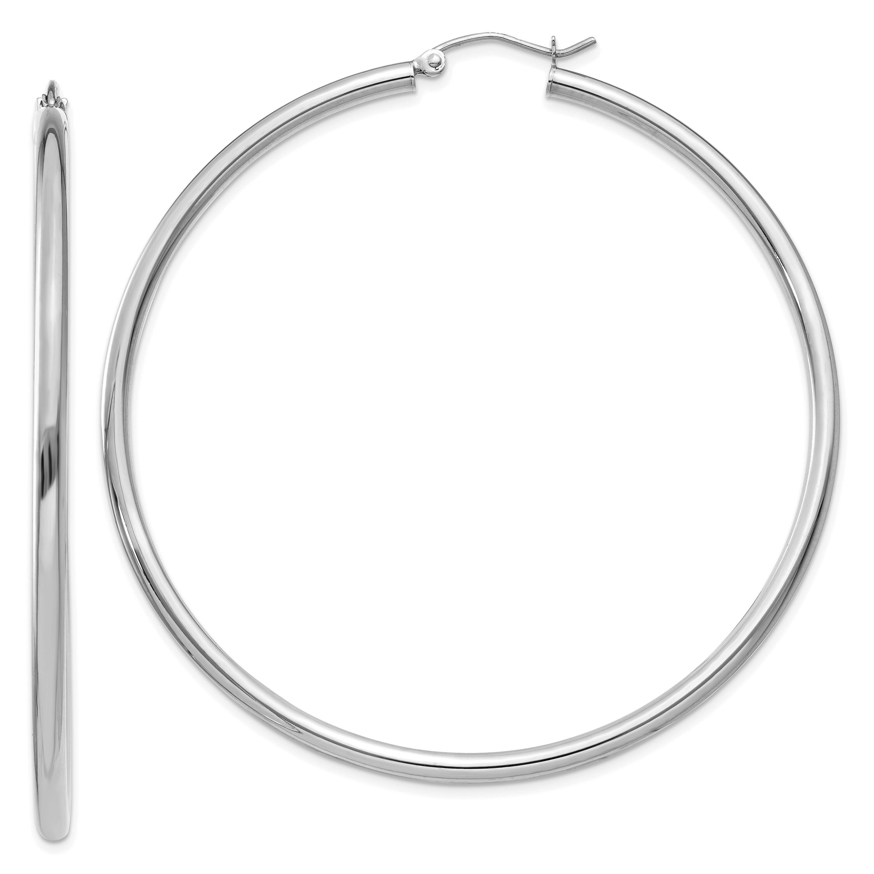 Findingking 14K White Gold Round Hoop Earrings Polished Jewelry