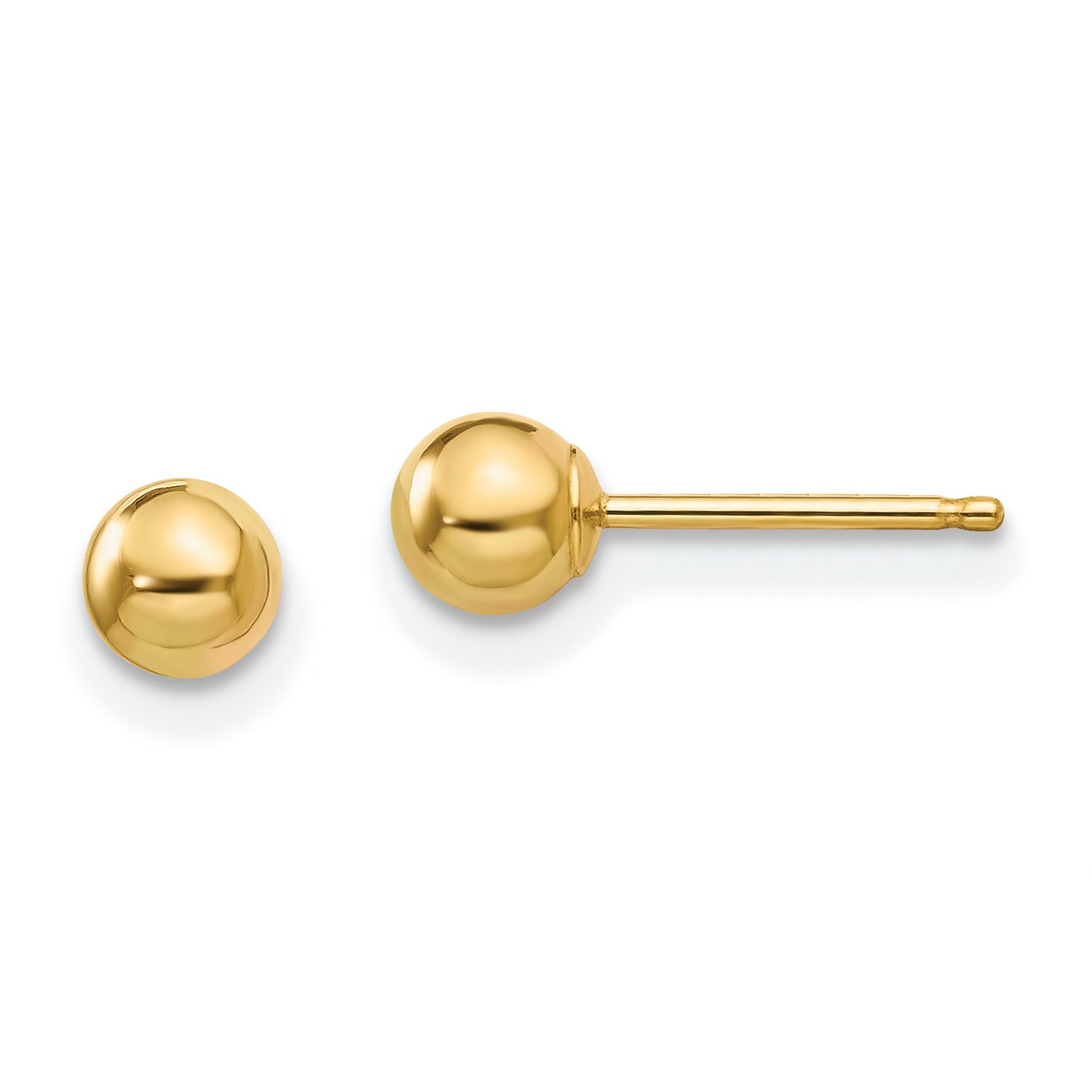 Findingking 14K Yellow Gold Ball Stud Earrings Polished Jewelry