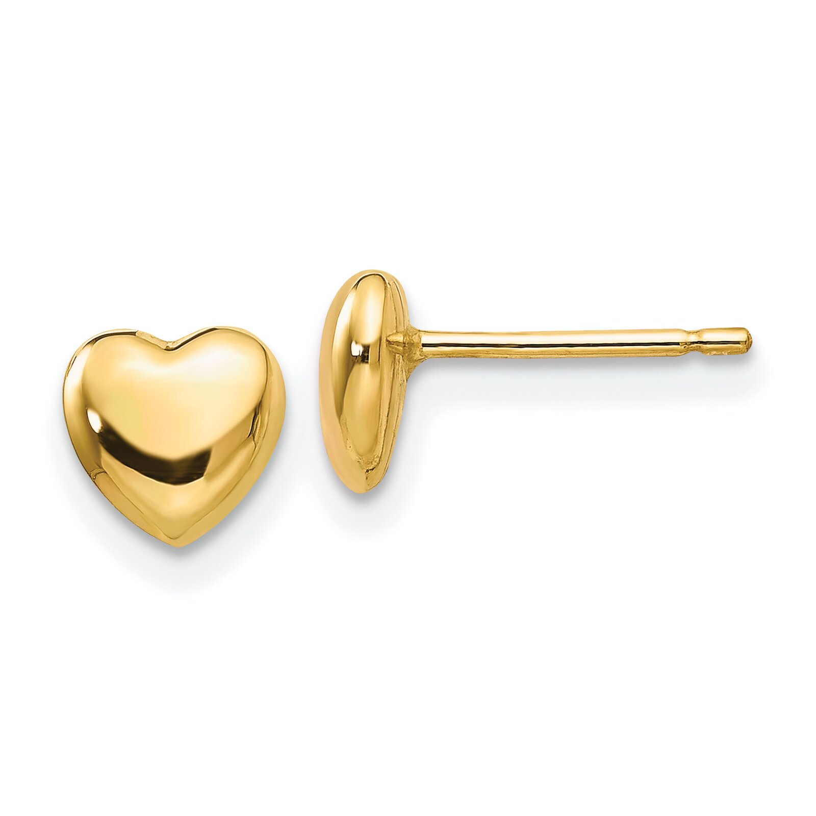 Findingking 14K Yellow Gold Heart Stud Earrings Polished Jewelry
