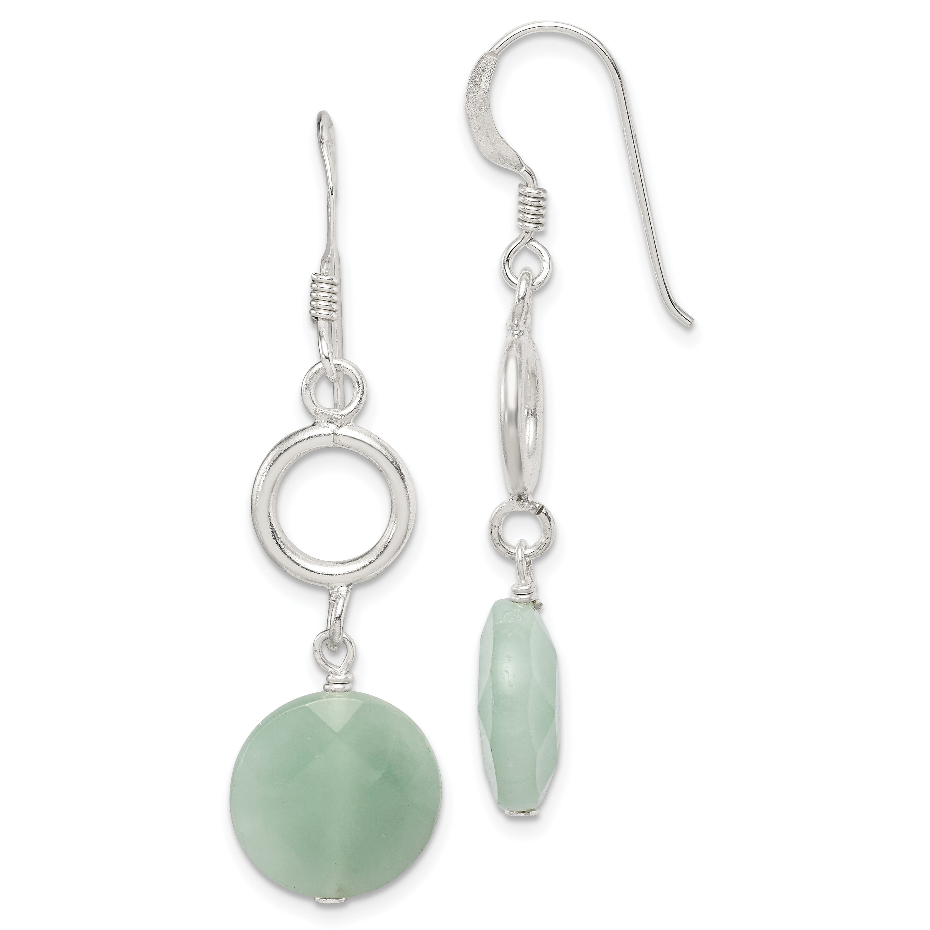 Findingking Sterling Silver Green Jade Dangle Earrings Jewelry