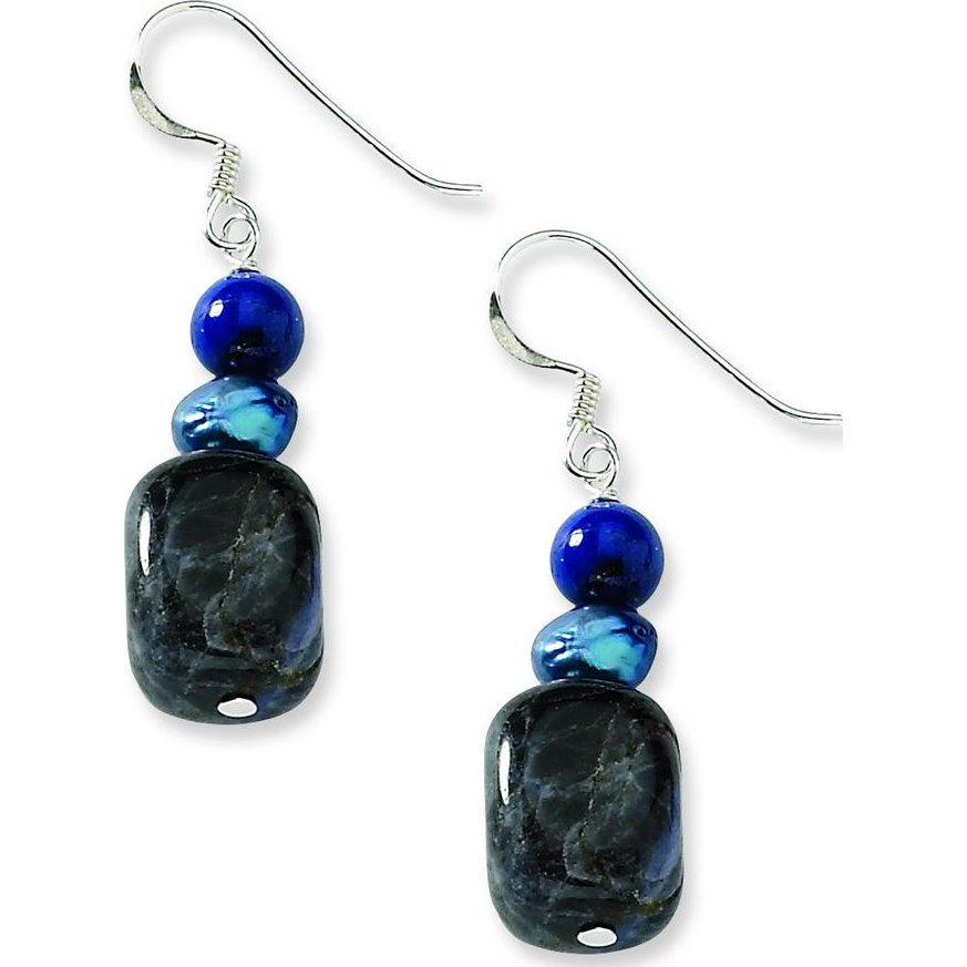 Findingking Sterling Silver Lapis Lazuli & Sodalite Dangle Earrings