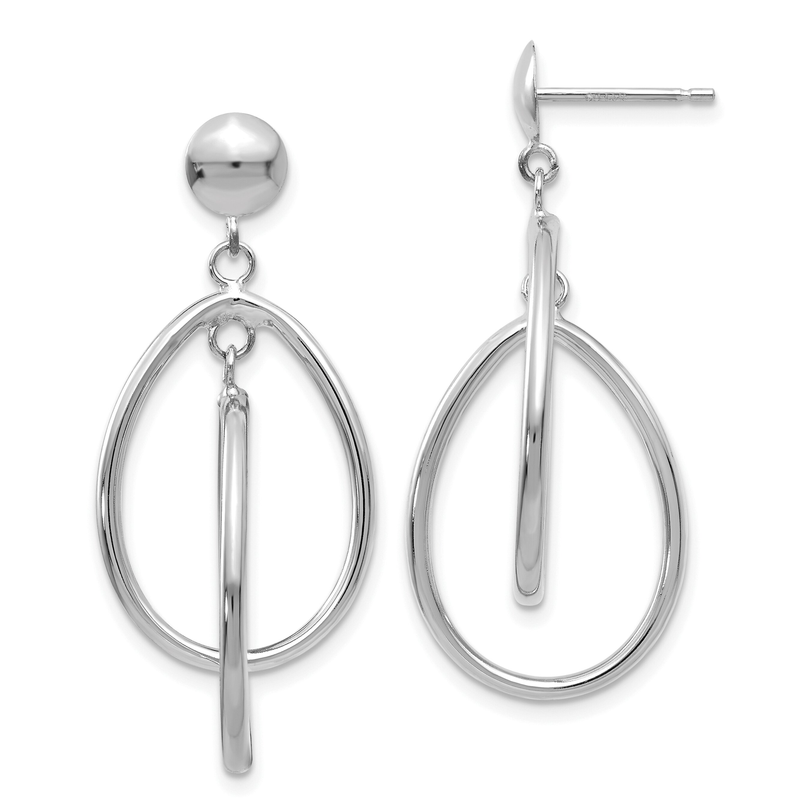 Findingking 14K White Gold Oval Dangle Earrings Polished Jewelry