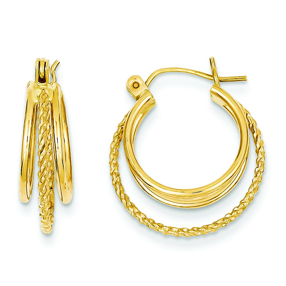 Findingking 14K Yellow Gold Fancy Hoop Earrings Ear Jewelry