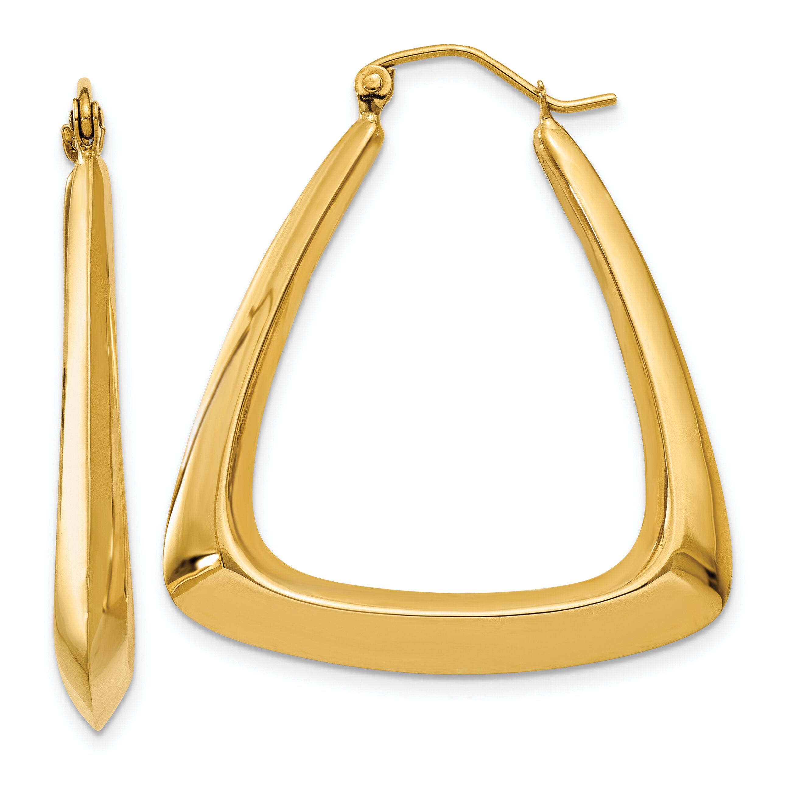 Findingking 14K Yellow Gold Fancy Hoop Earrings Polished Jewelry