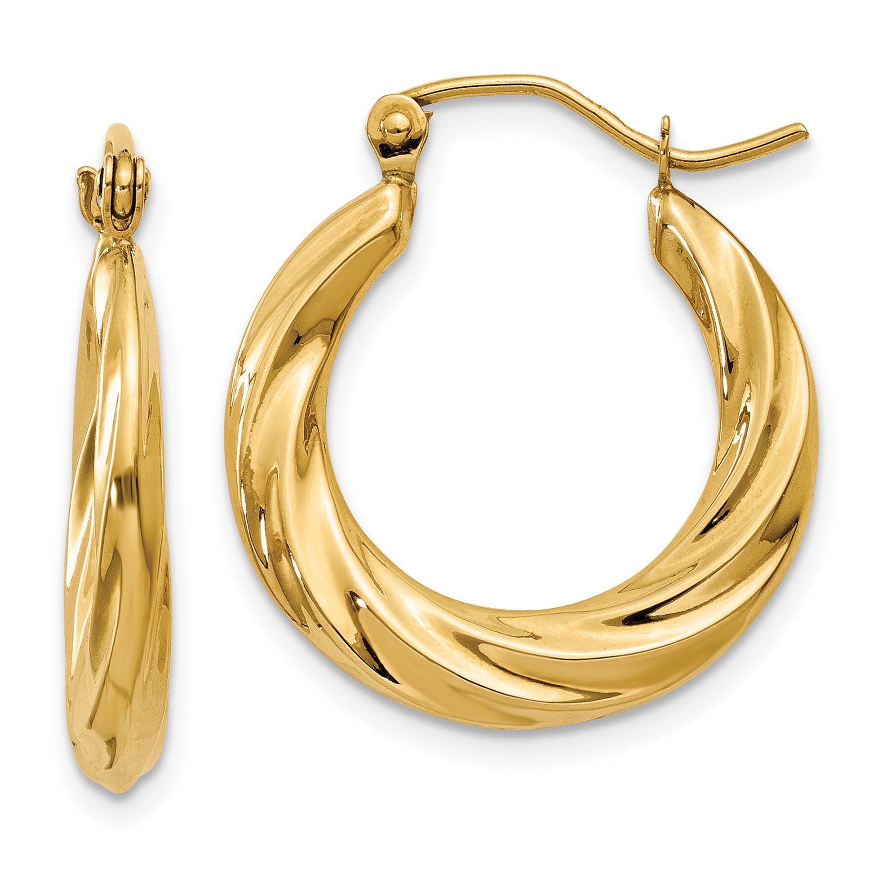 Findingking 14K Yellow Gold Twisted Hollow Hoop Earrings Jewelry