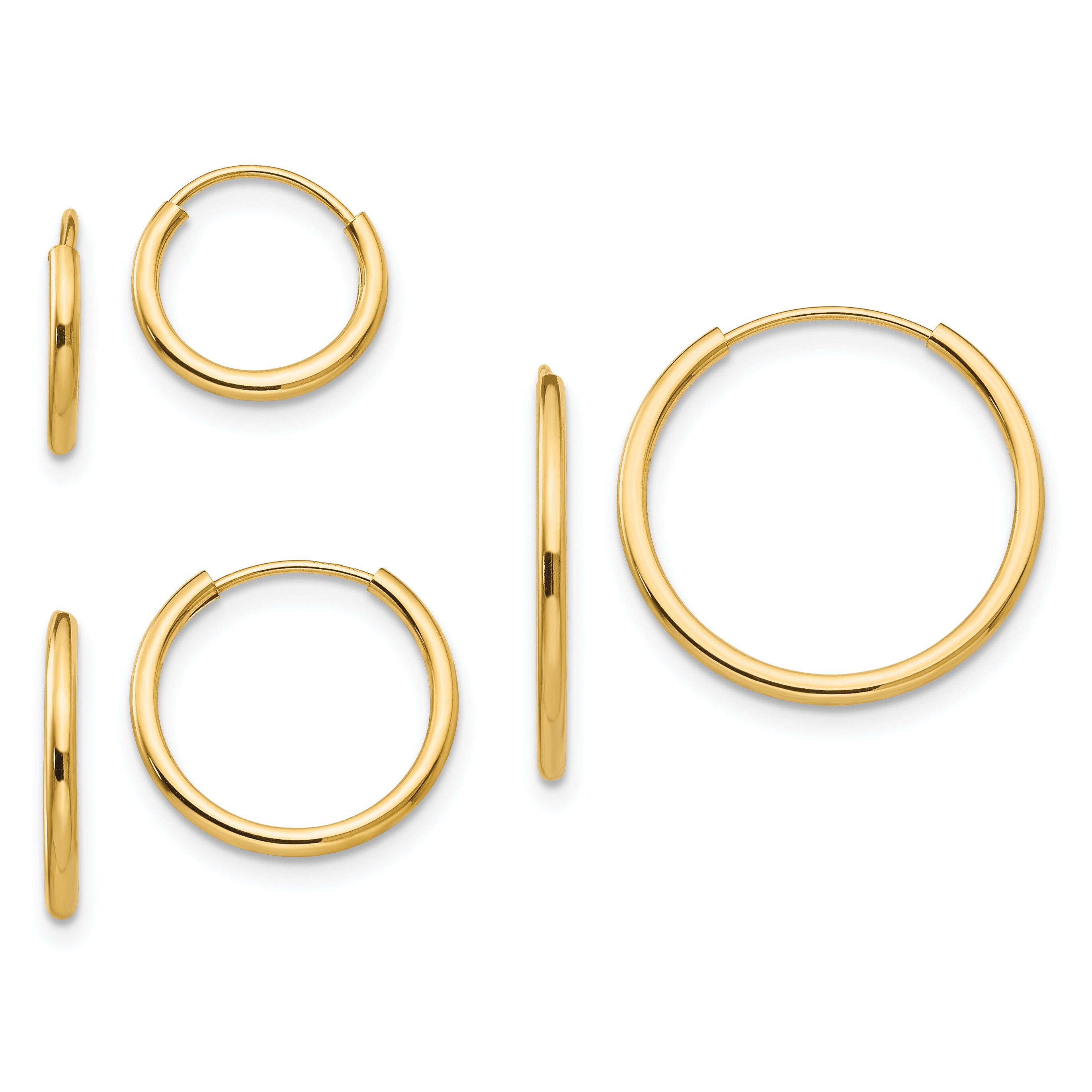Findingking 14K Gold 3 Pair Set Endless Hoop Earrings Jewelry