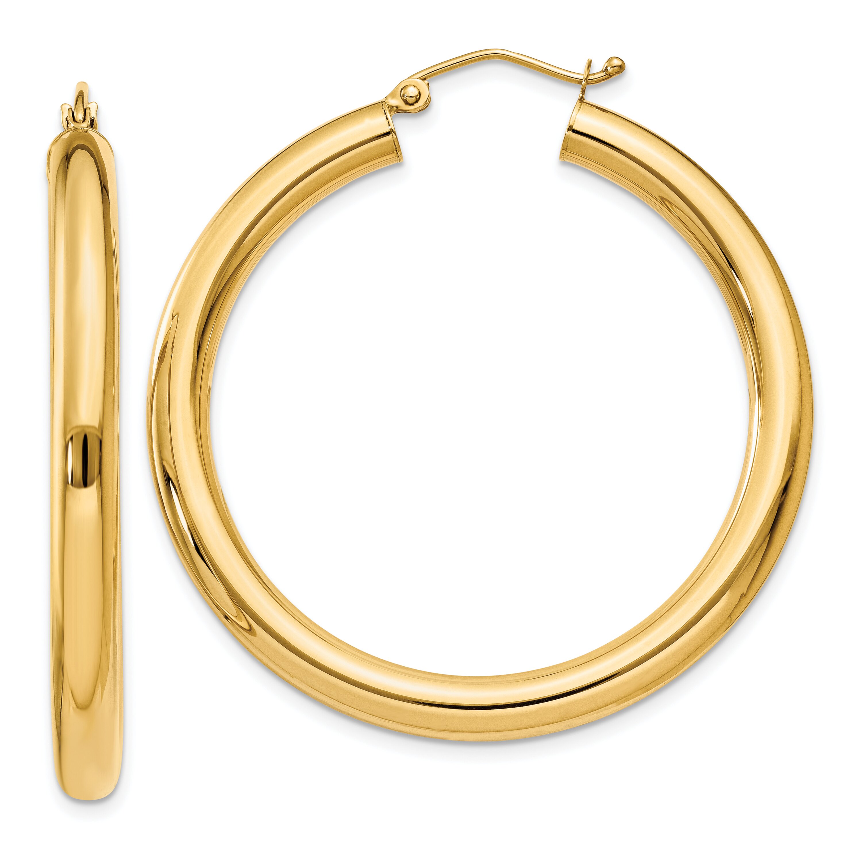 Findingking 14K Yellow Gold Tube Hoop Earrings Polished Jewelry