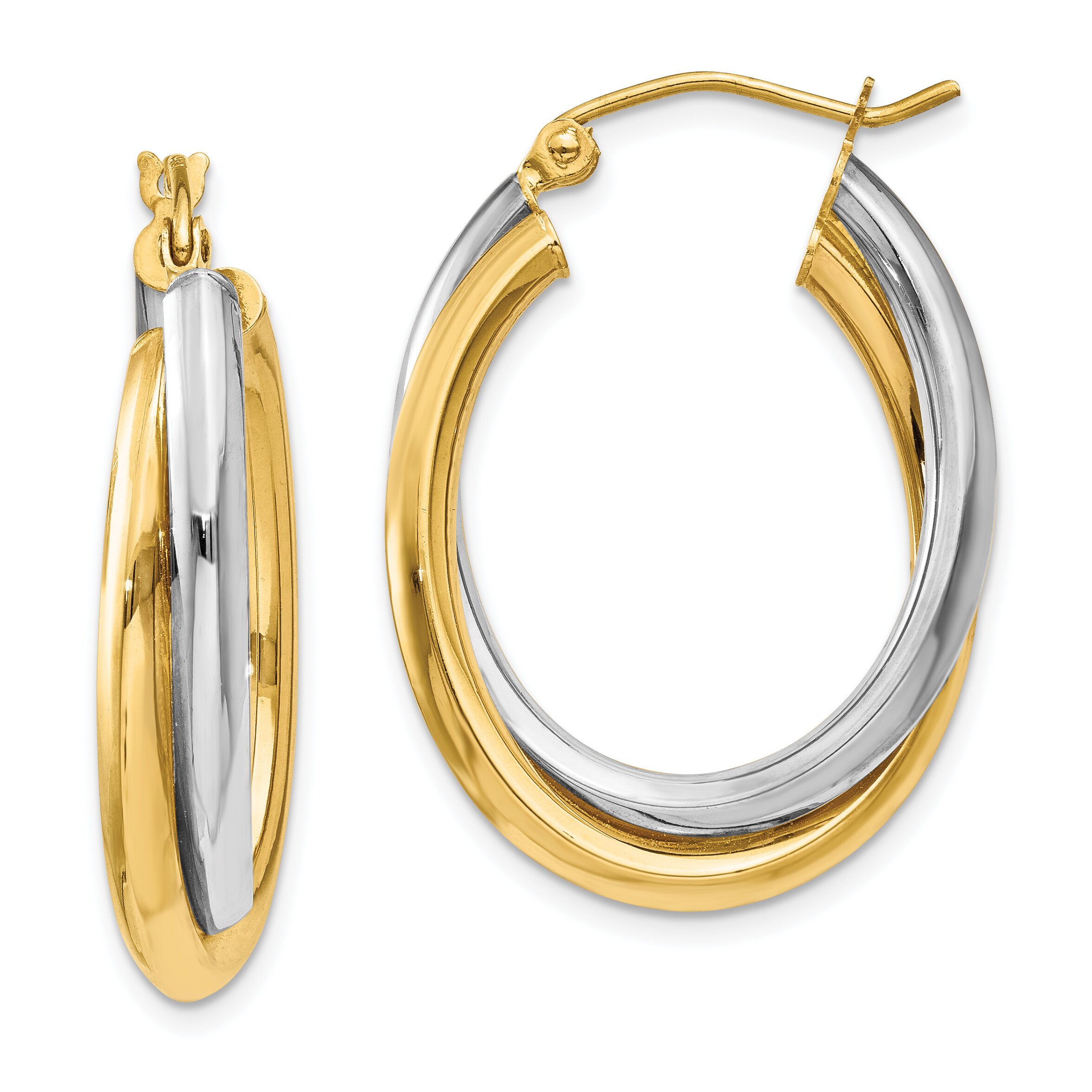 Findingking 14K Two Tone Gold Double Oval Hoop Earrings Jewelry