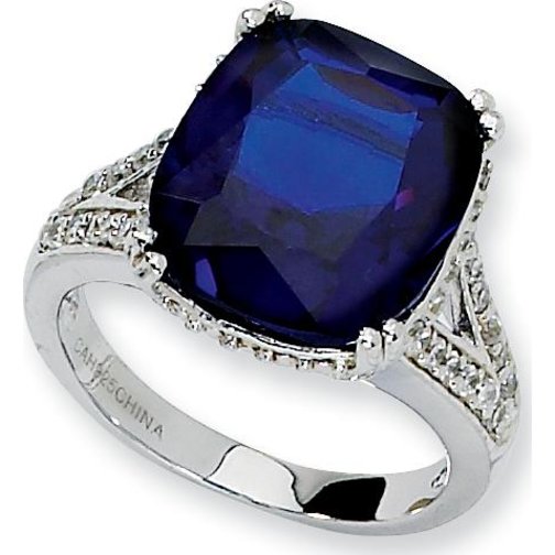 Findingking Sterling Silver Rhodium Plated CZ & Sapphire Ring Sz 7