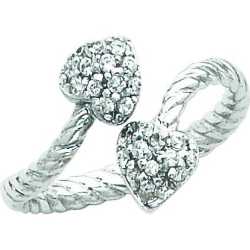 Findingking Sterling Silver Cubic Zirconia Double Heart Ring Sz 6
