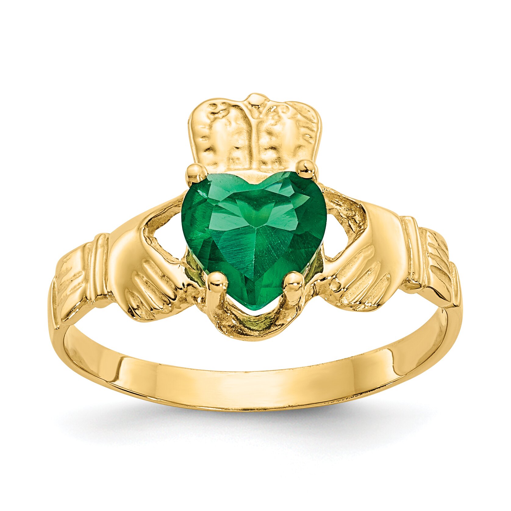 Findingking 14K Gold Cubic Zirconia May Birthstone Claddagh Ring