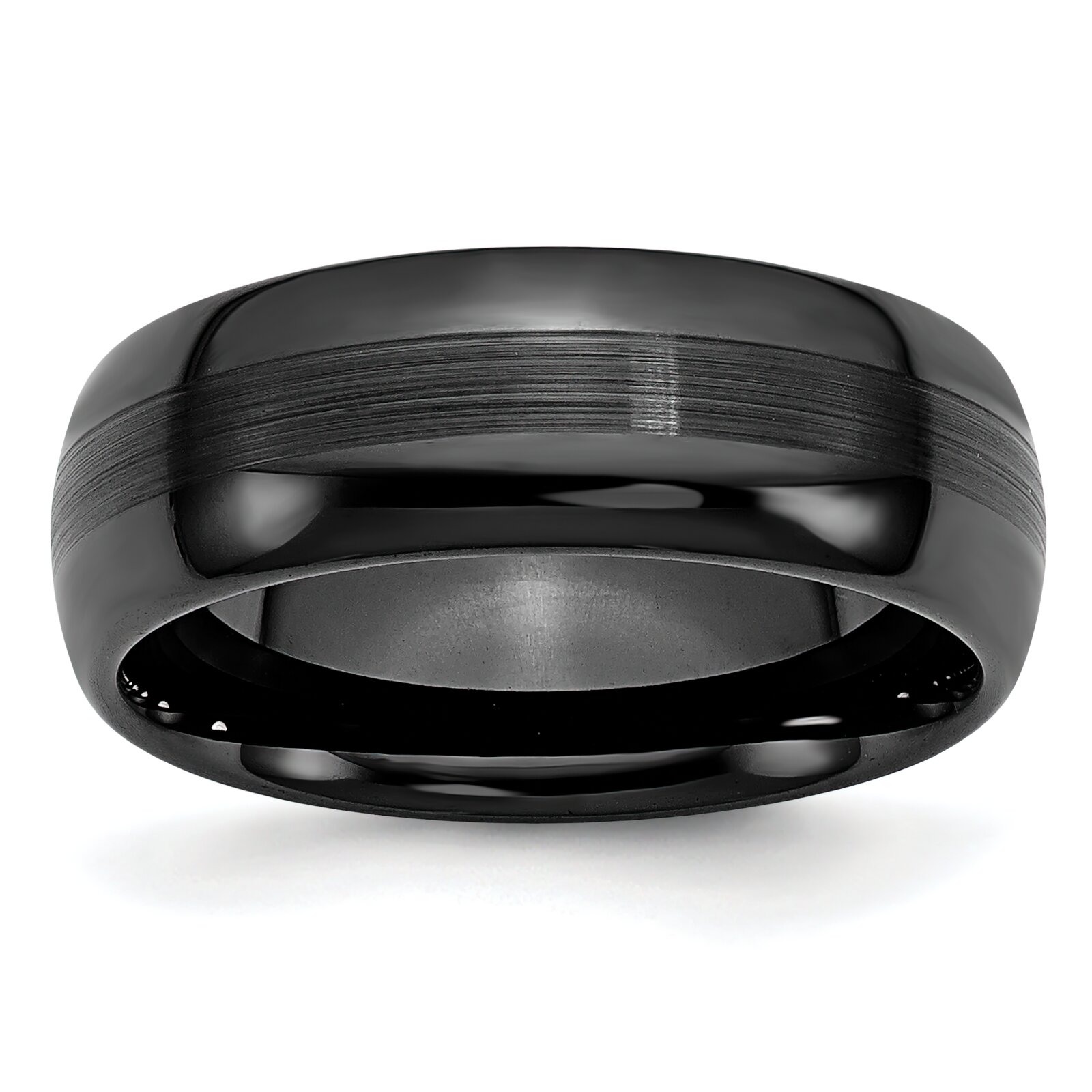 Findingking Ceramic Black 8mm Brushed Mens Wedding Ring Size 10