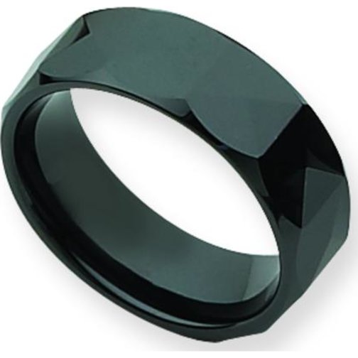 Findingking Ceramic Black Faceted 8mm Mens Wedding Ring Size 12