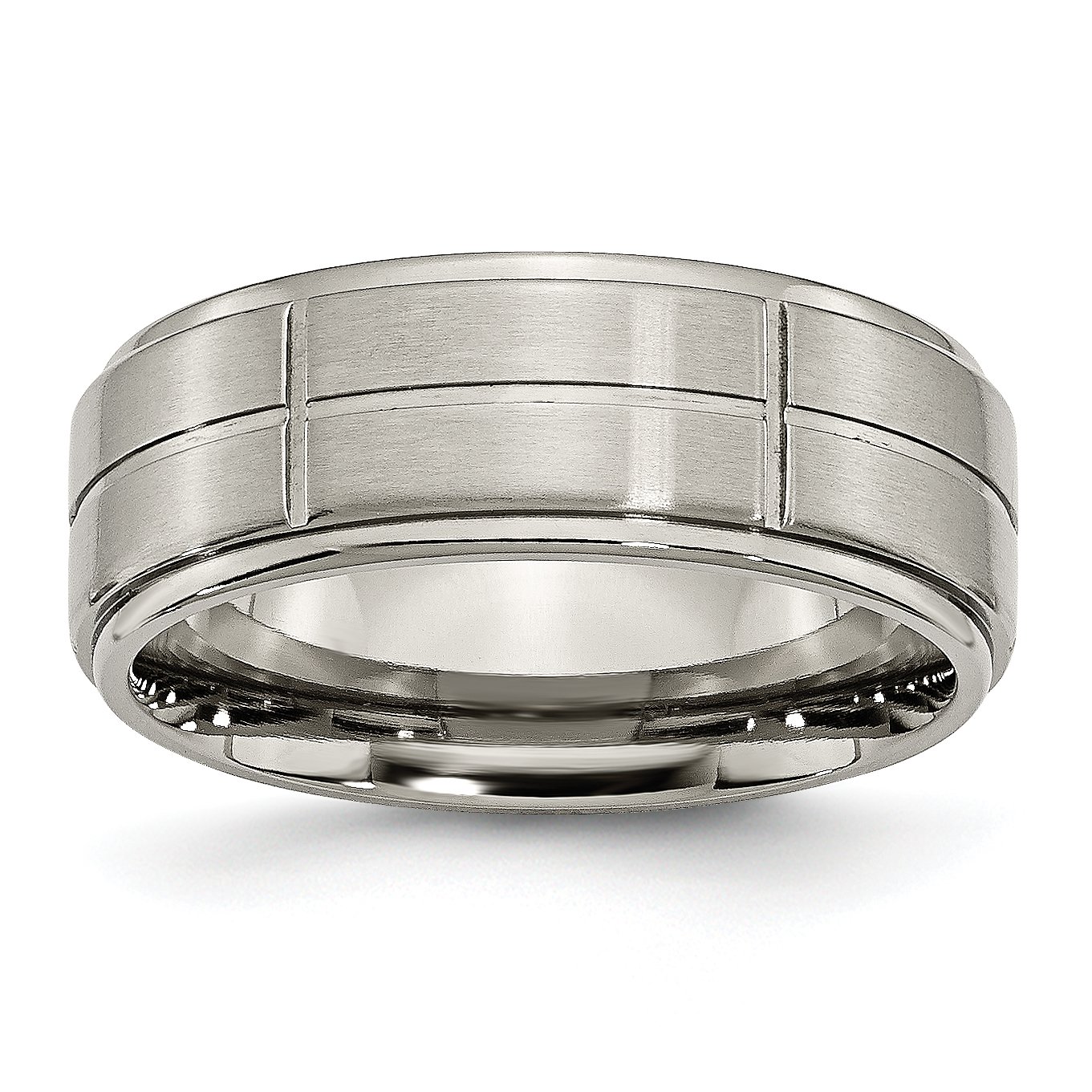 Findingking Titanium Grooved 8mm Satin Mens Wedding Ring Size 10