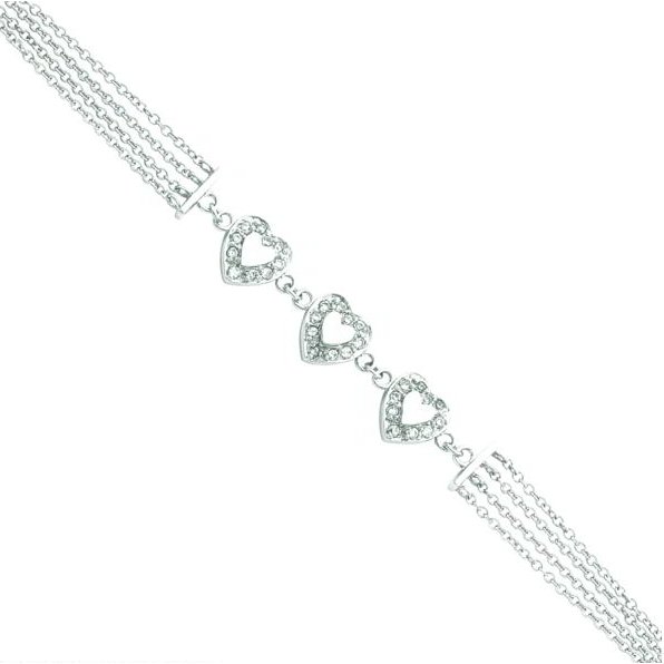 Findingking Sterling Silver CZ Heart Fancy Link Bracelet 7"