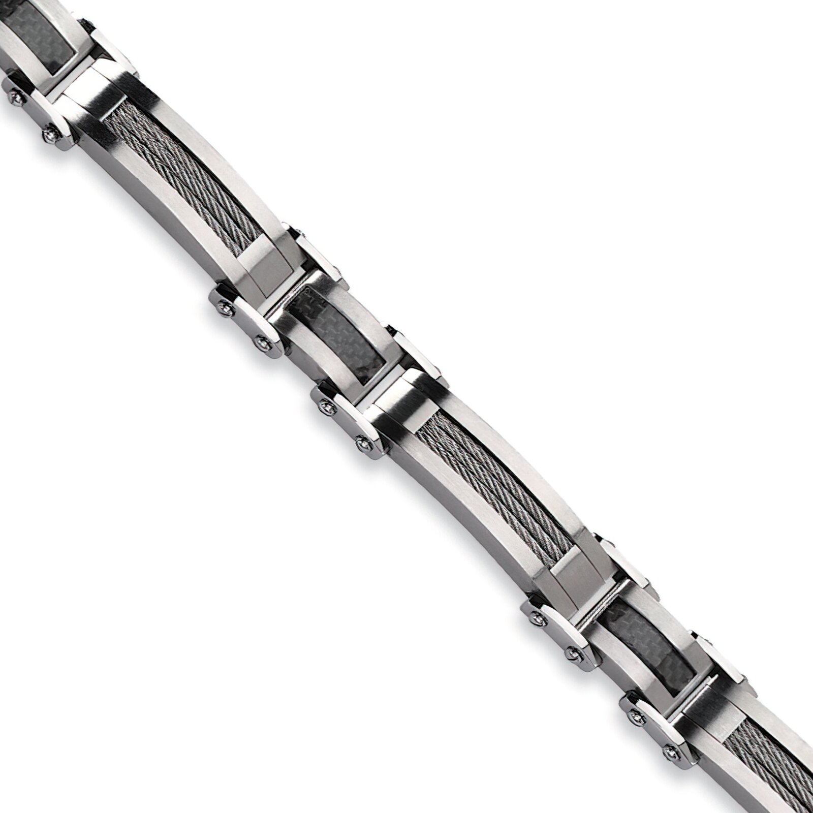 Findingking Stainless Steel Carbon Fiber Mens Link Bracelet 9"