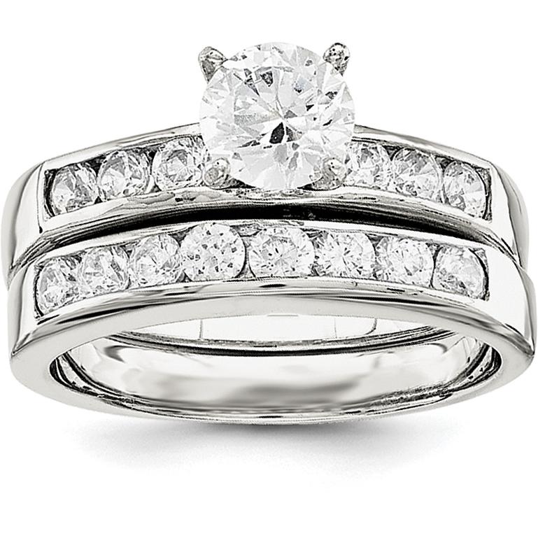 Findingking Sterling Silver Cubic Zirconia Wedding Ring Set Size 7