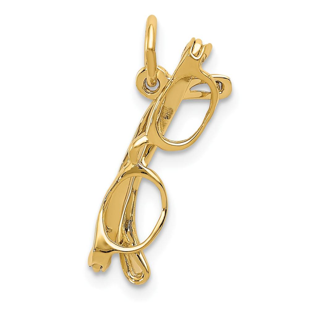 Findingking 14K Yellow Gold 3D Reading Glasses Charm Jewelry