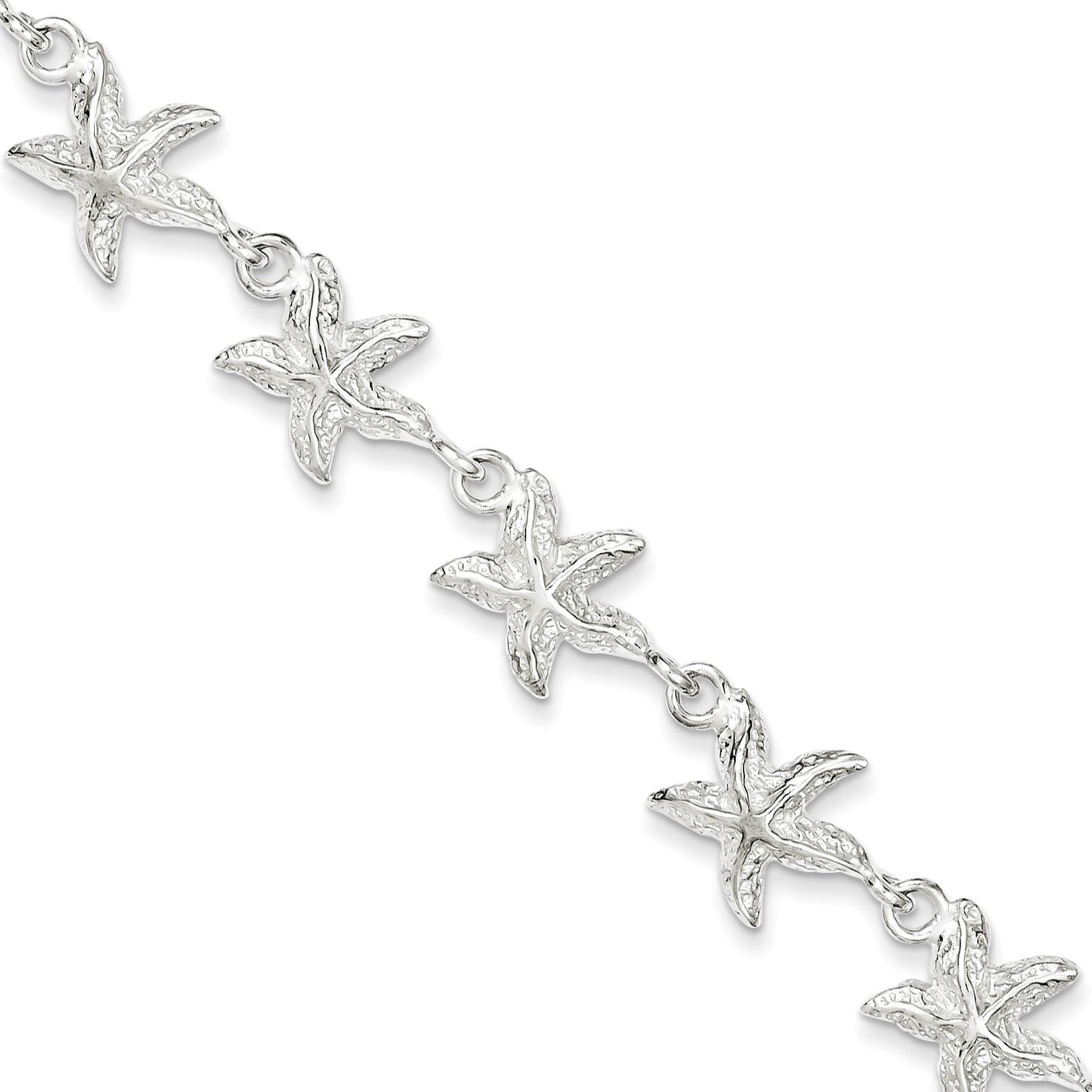 Findingking Sterling Silver Starfish Fancy Link Bracelet 7"