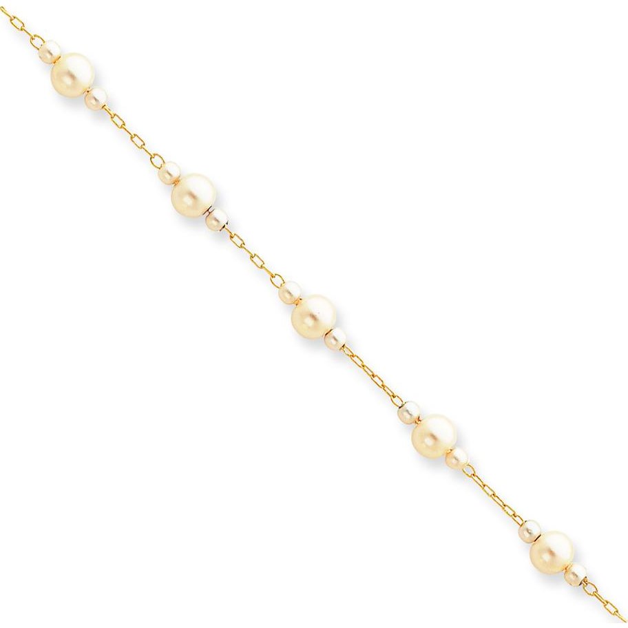 Findingking Gold Plated Glass Simulated Pearl Bracelet 8.25"
