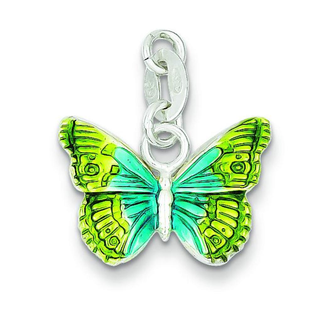 Findingking Sterling Silver Enamel Butterfly Charm & 18" Chain