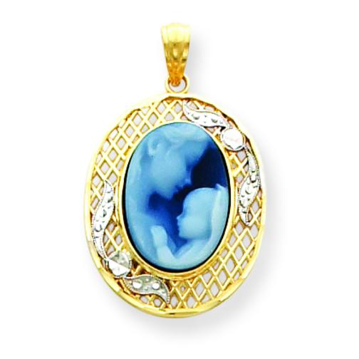 Findingking 14K Two Tone Gold Mother Baby Cameo Pendant Jewelry