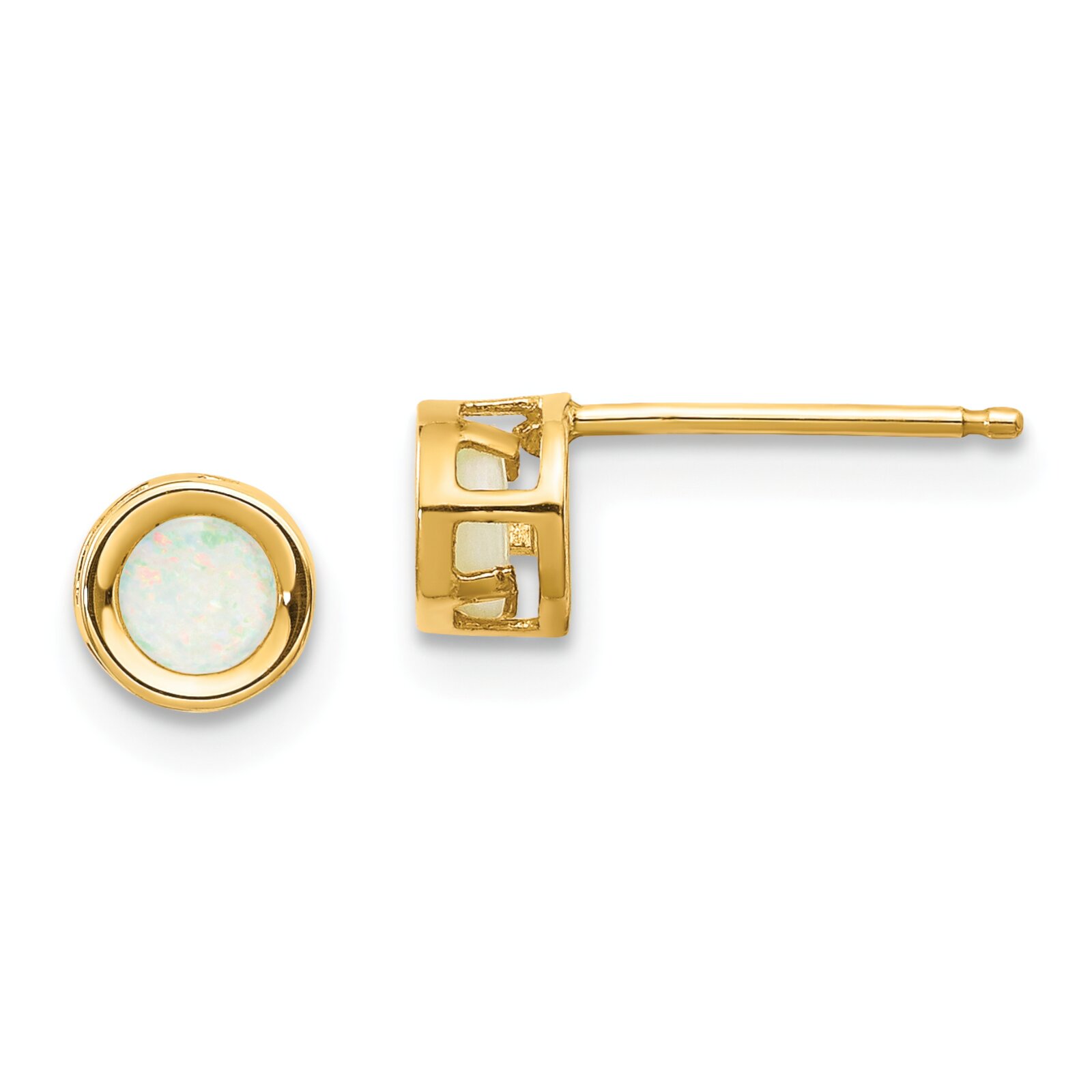 Findingking 14K Gold 4mm October Opal Stud Earrings Jewelry