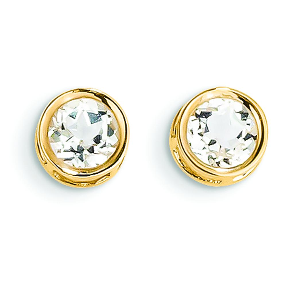 Findingking 14K Gold Bezel White Topaz Stud Earrings Jewelry 5mm