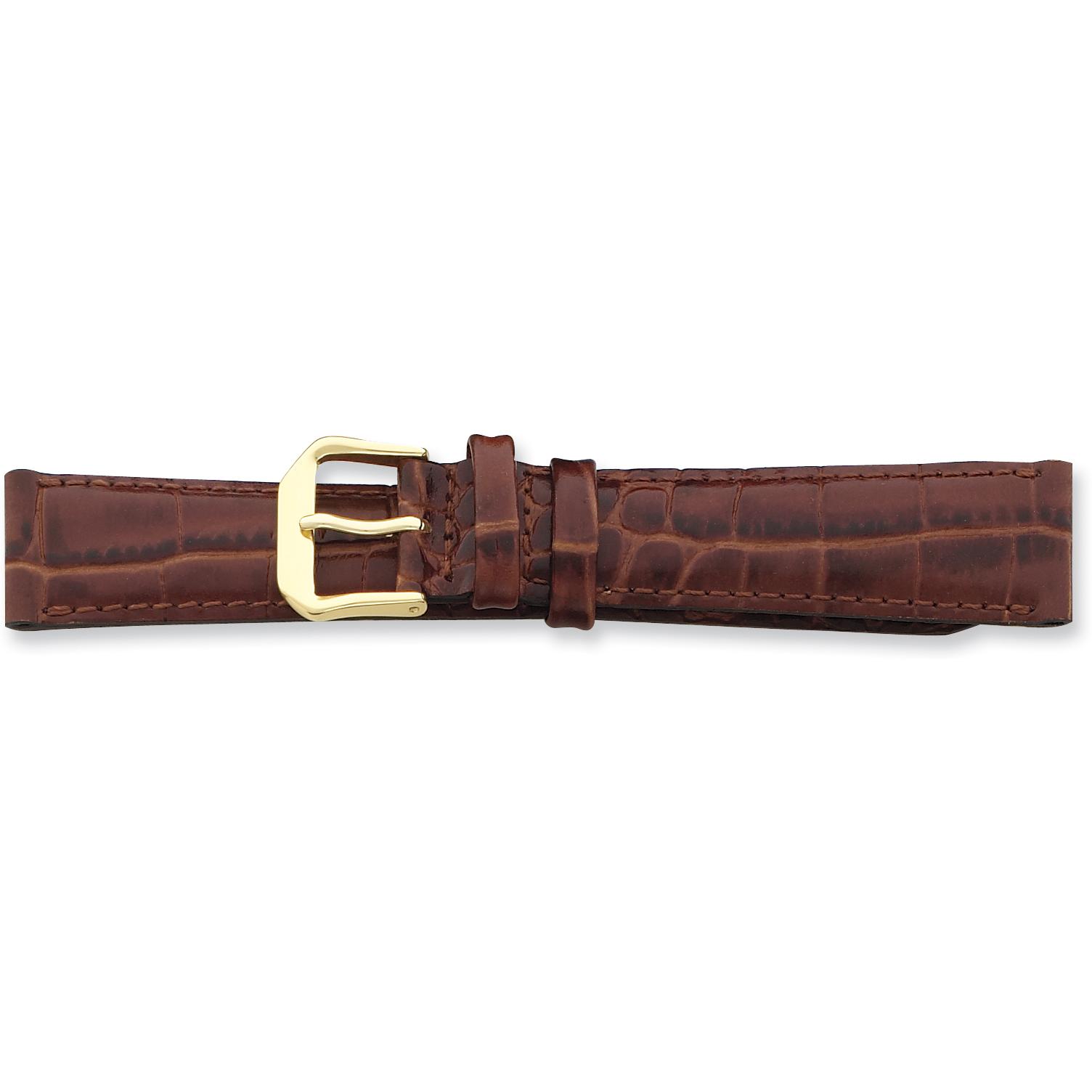 Findingking de Beer Brown Crocodile Grain Leather Watch Band 10mm Gold Color