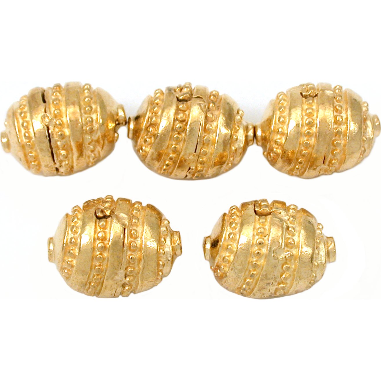 Findingking 18g Bali Oval Barrel Beads Gold Plated 11.5mm Approx 4