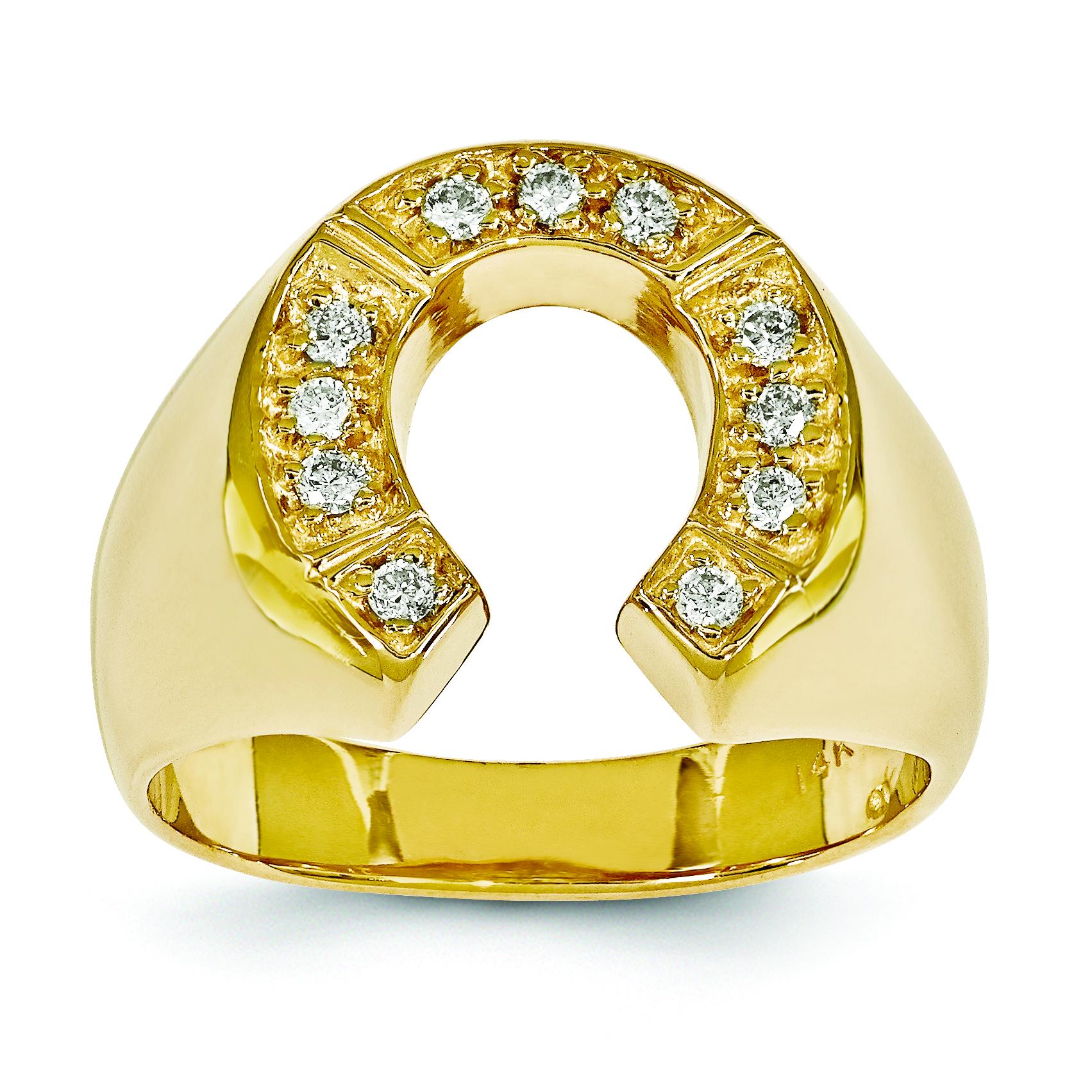 Findingking 14K Gold Diamond Horseshoe Mens Ring Jewelry Sz 10