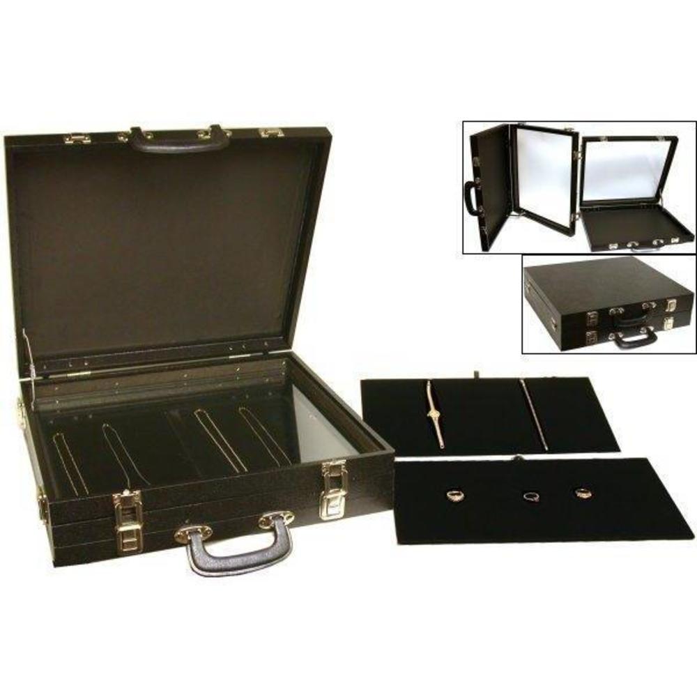 Findingking Double Size Glass Top Display Travel Case & Black Pads