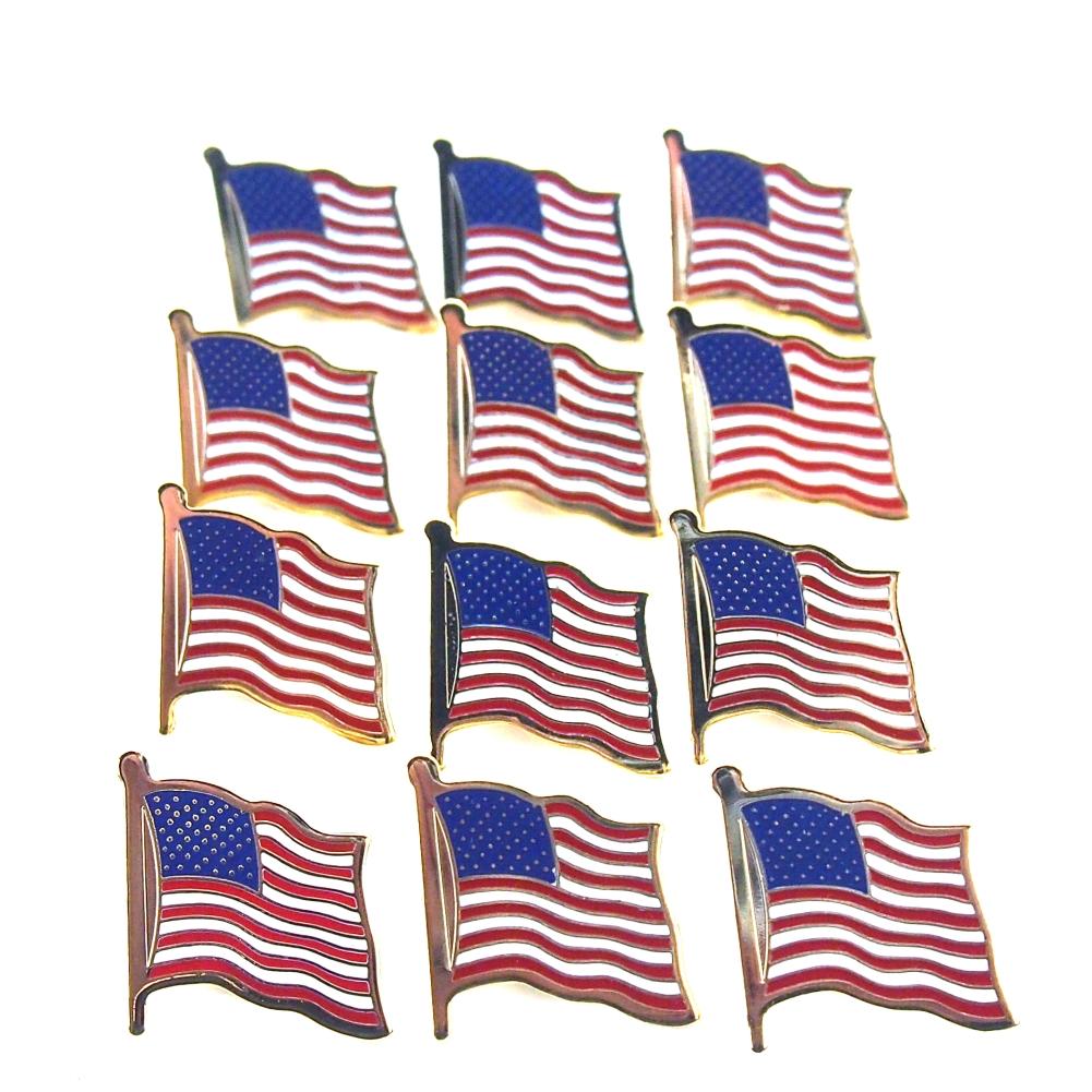Findingking 12 Gold Plated American Flag Pins United States USA Hat Tie Lapel Tacks