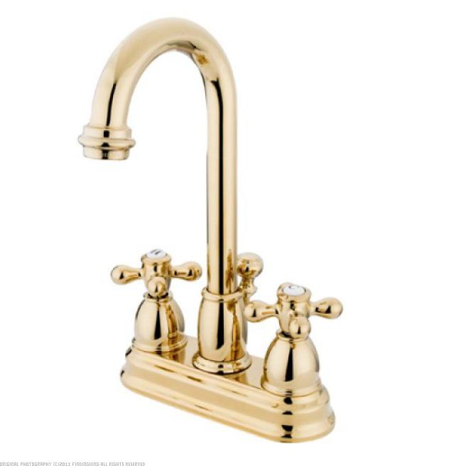 Findingking Kingston Brass Polished Brass Deck Mount Lav Faucet w/Handle & ABS/Brass Pop Up